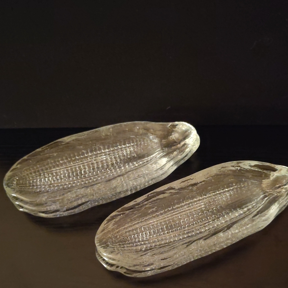 Vintage - Clear Glass -CORN ON THE COB Serving Dishes/Holders - Set Of 6 #39